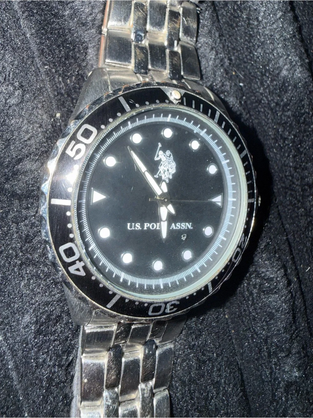 U.S. Polo Assn. Silver Stainless Steel Watch with Black Dial